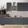 Outlet Flex-Well Exclusiv Küchenzeile Morena 280 cm Basaltgrau matt-San Remo Eiche hell