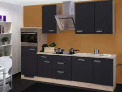Outlet Küchenzeile Lara 280 cm Anthrazit-San Remo Eiche NB Einbauküchen|Kochfelder