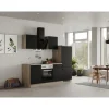 Best Küchenzeile Capri 220 cm Schwarz Matt-Endgrain Oak Einbauküchen|Kühlschränke