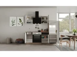 Best Küchenzeile Capri 220 cm Schwarz Matt-Endgrain Oak Einbauküchen|Kühlschränke