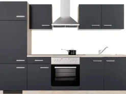 Discount Küchenzeile Lara 270 cm Anthrazit - San Remo Eiche Pantryküchen|Kühlschränke