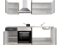 Flex-Well Exclusiv Pantryküchen|Herde<Küchenzeile Lara 210 cm Anthrazit - San Remo Eiche