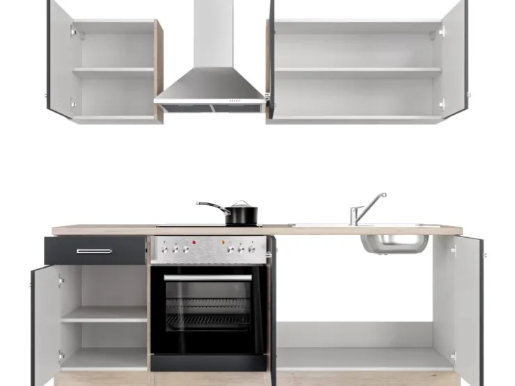 Flex-Well Exclusiv Pantryküchen|Herde<Küchenzeile Lara 210 cm Anthrazit - San Remo Eiche