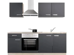 Flex-Well Exclusiv Pantryküchen|Herde<Küchenzeile Lara 210 cm Anthrazit - San Remo Eiche