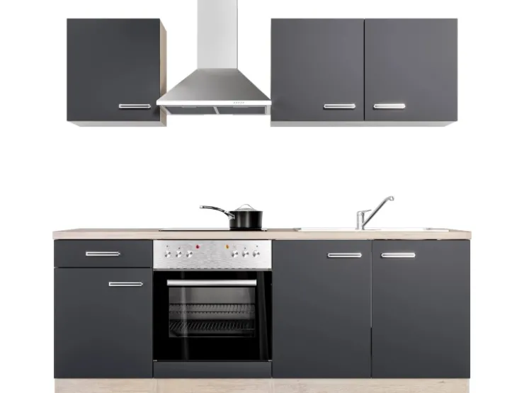 Flex-Well Exclusiv Pantryküchen|Herde<Küchenzeile Lara 210 cm Anthrazit - San Remo Eiche