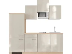 Sale Küchenzeile Orlando 210 cm Kaschmir Glanz - Sonoma Eiche Single-Küchen|Kühlschränke