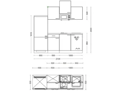 Sale Küchenzeile Orlando 210 cm Kaschmir Glanz - Sonoma Eiche Single-Küchen|Kühlschränke