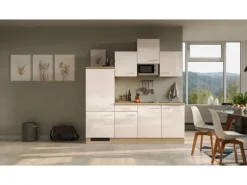 Sale Küchenzeile Orlando 210 cm Kaschmir Glanz - Sonoma Eiche Single-Küchen|Kühlschränke