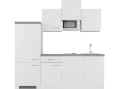 Online Flex-Well Exclusiv Küchenzeile Joelina 210 cm Weiß matt - Beton Grau