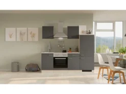 Online Küchenzeile Morena 220 cm Basaltgrau matt - San Remo Eiche Einbauküchen|Kühlschränke