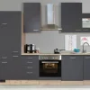 Outlet Küchenzeile Morena 310 cm Basaltgrau matt-San Remo Eiche hell Einbauküchen|Küchenschränke