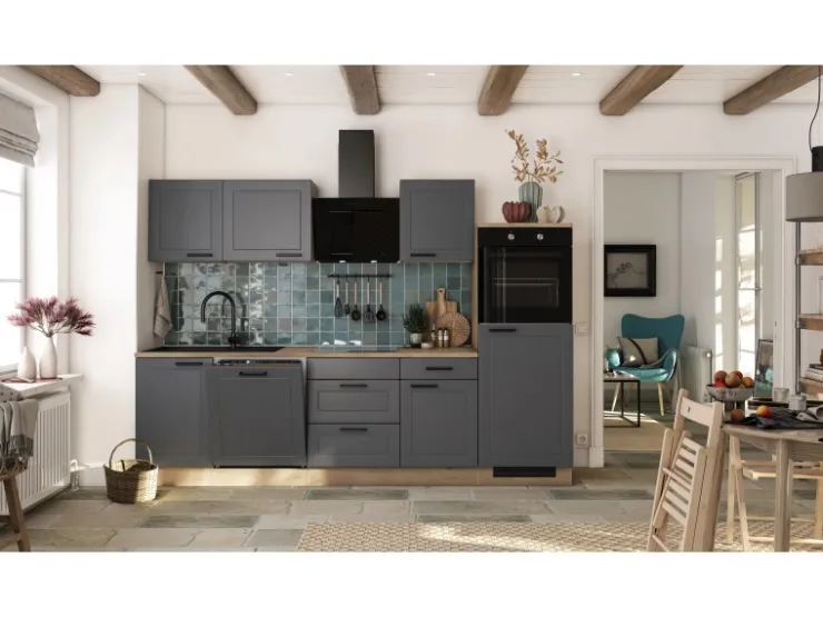 Discount Küche 2320-016 Romeo 280 cm Anthrazit matt-Cosmopolitan Eiche Landhausküchen|Kühlschränke