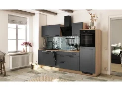 Discount Küche 2320-016 Romeo 280 cm Anthrazit matt-Cosmopolitan Eiche Landhausküchen|Kühlschränke