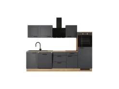 Discount Küche 2320-016 Romeo 280 cm Anthrazit matt-Cosmopolitan Eiche Landhausküchen|Kühlschränke