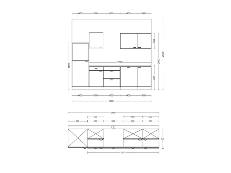 Discount Küche 2320-016 Romeo 280 cm Anthrazit matt-Cosmopolitan Eiche Landhausküchen|Kühlschränke