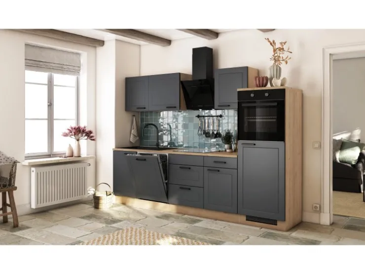New Flex-Well Exclusiv Küche Romeo 280 cm ohne E-Geräte Anthrazit matt-Cosmopolitan