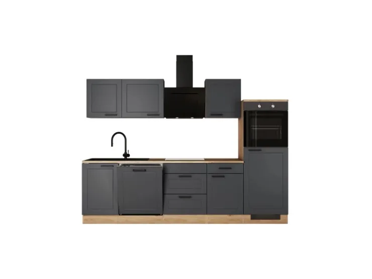 New Flex-Well Exclusiv Küche Romeo 280 cm ohne E-Geräte Anthrazit matt-Cosmopolitan