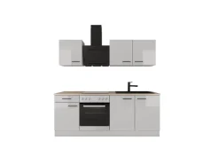 Online Flex-Well Exclusiv Küche 1601-005sWs Lund 210cm Lichtgrau glänzend -Rauchgrau