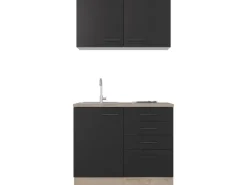 Online Miniküche Capri 100 cm Schwarz Matt-Endgrain Oak Pantryküchen|Miniküchen