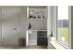 Online Miniküche Capri 100 cm Schwarz Matt-Endgrain Oak Pantryküchen|Miniküchen