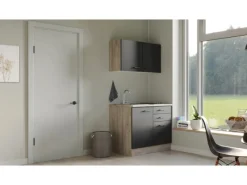 Online Miniküche Capri 100 cm Schwarz Matt-Endgrain Oak Pantryküchen|Miniküchen