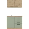 Online Flex-Well Exclusiv Miniküche Cara 100 cm Schilfgrün matt - Artisan Eiche