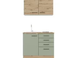 Online Flex-Well Exclusiv Miniküche Cara 100 cm Schilfgrün matt - Artisan Eiche