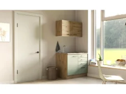 Online Flex-Well Exclusiv Miniküche Cara 100 cm Schilfgrün matt - Artisan Eiche