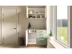 Online Flex-Well Exclusiv Miniküche Cara 100 cm Schilfgrün matt - Artisan Eiche