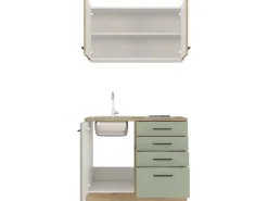 Online Flex-Well Exclusiv Miniküche Cara 100 cm Schilfgrün matt - Artisan Eiche