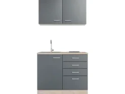 Outlet Miniküche Morena 100 cm Basaltgrau matt - San Remo Eiche Miniküchen|Kühlschränke