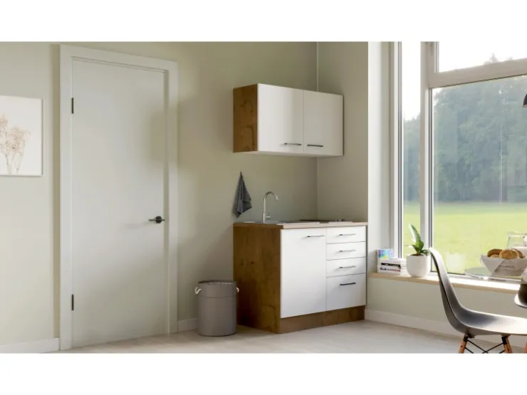 Best Flex-Well Exclusiv Miniküche Vintea 100 cm Magnolia matt - Lancelot Oak