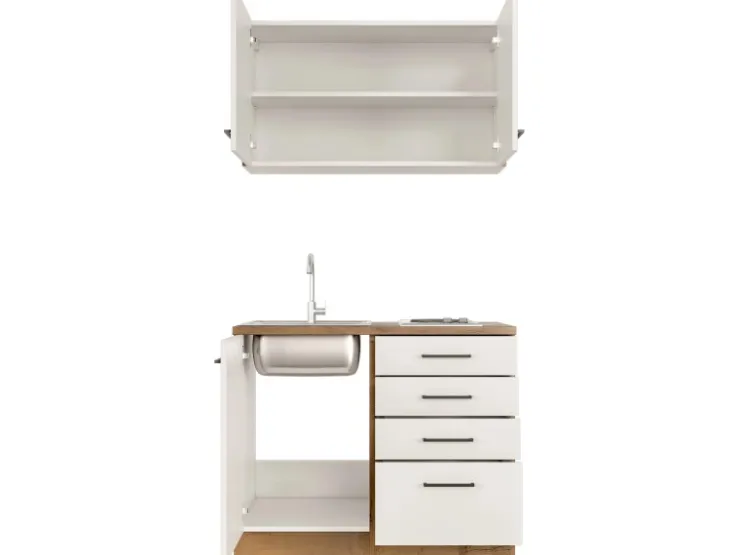 Best Flex-Well Exclusiv Miniküche Vintea 100 cm Magnolia matt - Lancelot Oak