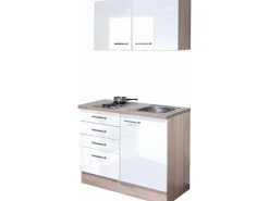Hot Miniküche Valero 100 cm Hochglanz Weiß-Sonoma Eiche Miniküchen|Pantryküchen
