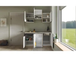 Outlet Singleküche Capri 150 cm Schwarz Matt-Endgrain Oak Single-Küchen|Pantryküchen
