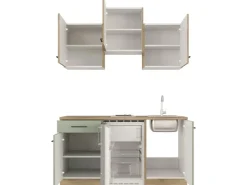 Flex-Well Exclusiv Single-Küchen|Pantryküchen<Singleküche Cara 150 cm Schilfgrün matt - Artisan Eiche