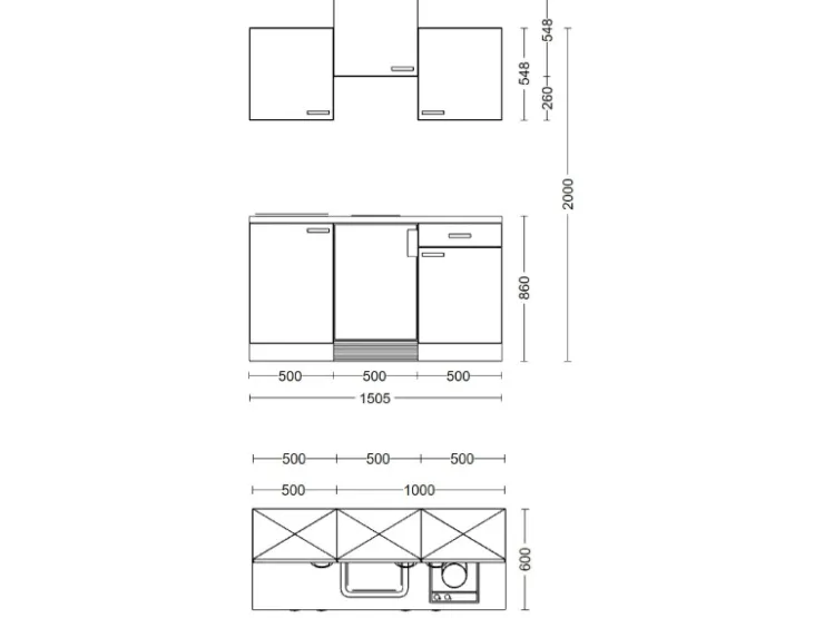 Best Flex-Well Exclusiv Singleküche Lara 150 cm Anthrazit - San Remo Eiche