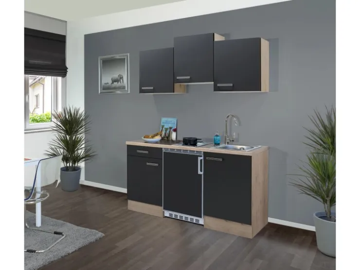Best Flex-Well Exclusiv Singleküche Lara 150 cm Anthrazit - San Remo Eiche