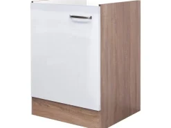 Best Flex-Well Exclusiv Spülenunterschrank Valero 50cm Hochglanz Weiß-Sonoma Eiche