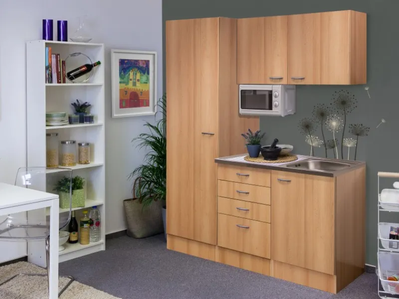 Sale Flex-Well Singleküche 150 cm Nano Buche Single-Küchen|Pantryküchen
