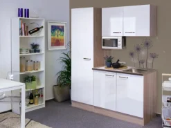 Best Flex-Well Singleküche 150 cm Valero Hochglanz Weiß-Sonoma Eiche Single-Küchen|Pantryküchen