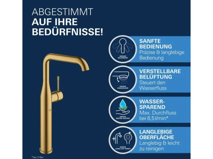 Grohe Einhebelmischer<Einhand-Waschtischbatterie Essence XL-Size Cool Sunrise gebürstet
