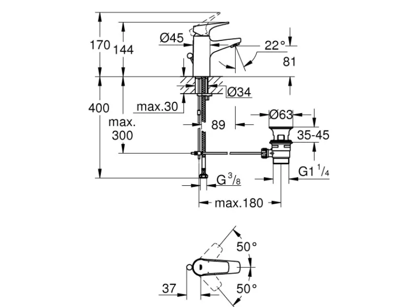 Outlet Einhand-Waschtischbatterie BauFlow Chrom S-Size Einhebelmischer