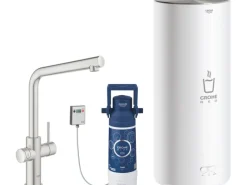 Online L-Auslauf Armatur und Boiler Red Duo L-Size Supersteel Einhebelmischer
