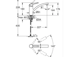 QuickFix  Einhand-Küchenarmatur Swift DN 15 Niedrig Schwenkbereich Chrom Einhebelmischer