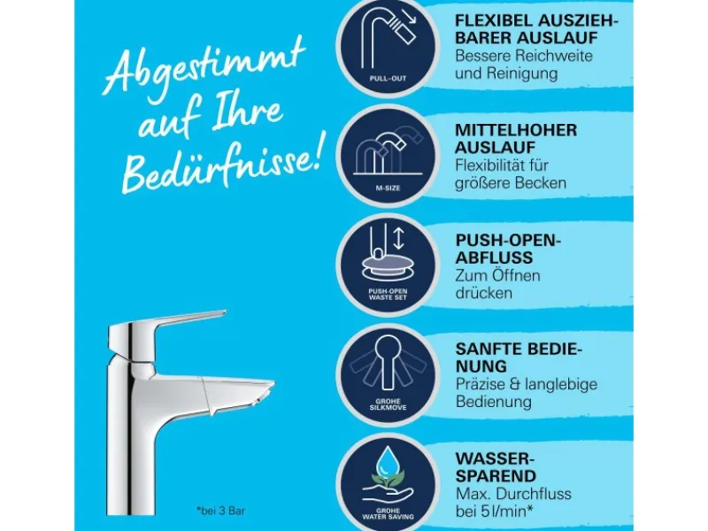 Online QuickFix Waschtischarmatur Start M herausziehbarer Auslauf 32 mm (1 1/4") Einhebelmischer