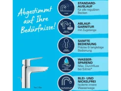 Online QuickFix Waschtischarmatur Start S-Size Zugstangen-Ablaufgarnitur 1 1/4" Einhebelmischer