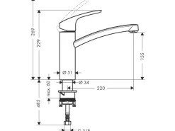 Hansgrohe Einhebelmischer<Einhebel-Küchenarmatur Focus 160 mm -Optik Edelstahl
