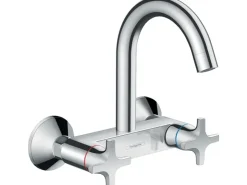 Hansgrohe Wandauslaufventil<2-Griff Küchearmatur Logis Classic Wandmontage Highspout Chrom
