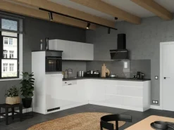 Best Held Küchen Winkelküche Gera 240 cm Weiß/Beton ohne E-Geräte /autark Winkelküchen
